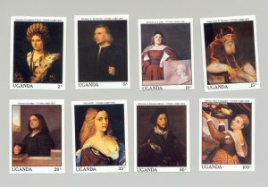 Uganda #627-634 Titian Art 8v Imperf Proofs