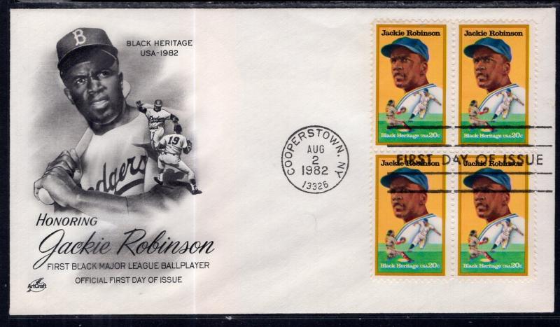 US 2016 Jackie Robinson Block of Four Artcraft U/A FDC