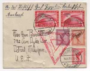 1933 Germany to Detroit MI Zeppelin Cover C43 Pair, Worlds Fair Flight RARE