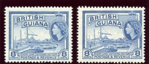 British Guiana 1954 QEII 8c in both listed shades superb MNH. SG 337, 337a.