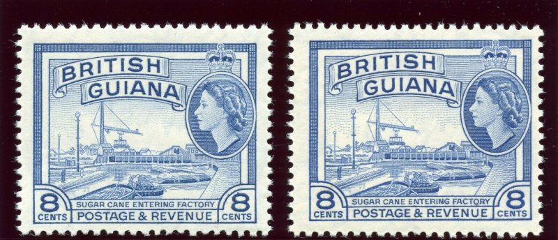 British Guiana 1954 QEII 8c in both listed shades superb MNH. SG 337, 337a.