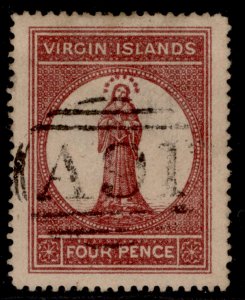 BRITISH VIRGIN ISLANDS QV SG15, 4d lake-red, FINE USED. Cat £75.