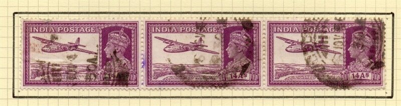 India 1940 Early Early Issue Fine Used 14a. Strip NW-199661 | Asia ...