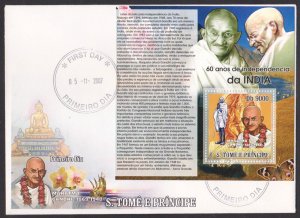 SAO TOME & PRINCIPE - 2007 60yrs OF INDEPENDENCE OF INDIA / GANDHI - MS - FDC