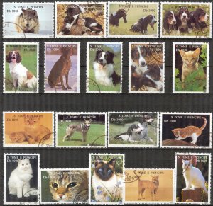Sao Tome and Principe 1995 Cats and Dogs set of 18 Used / CTO