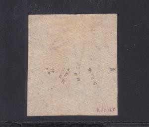 Queensland Sc 1 used 1860 1p Queen Victoria Chalon Head, tiny pinhole in cancel