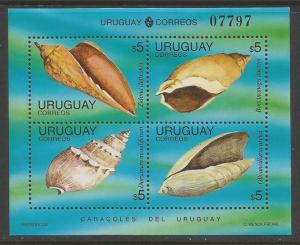 URUGUAY 1584 MNH BLOCK OF 4  SEA SHELLS [D1]