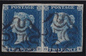 Great Britain S.G. 5 (1840) 2d blue Victoria Pair w/Maltese Cross VF Used