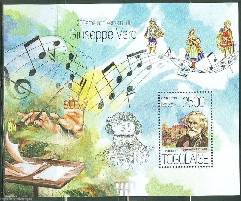 TOGO 2013 200th BIRTH ANNIVERSARY OF GIUSEPPE VERDI  SOUVENIR SHEET MINT NH