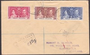 VIRGIN IS 1937 Coronation set on registered FDC to UK......................a3763