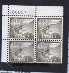 Canal Zone   Scott # C28 Plate Block of 4 unused OG HINGED ON TAB stamps MNH