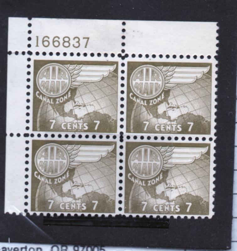 Canal Zone   Scott # C28 Plate Block of 4 unused OG HINGED ON TAB stamps MNH