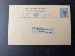 Postal Stationery Straits Settlements Postcard Cover to Hamburg Germany