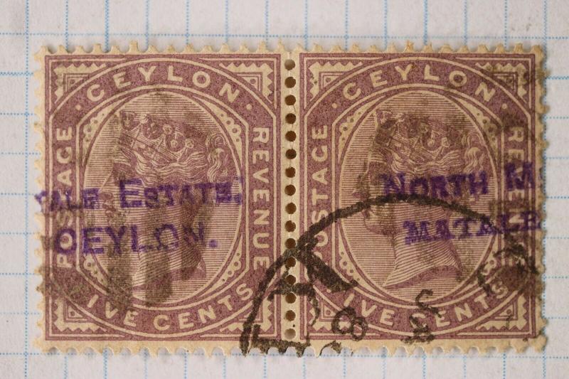 Ceylon 5c QV North Estate Matale overprint pair Provisional? SOTN cancel sc#131