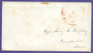NEW HAVEN, CT-TEMPLETON MA. c1853 STAMPLESS COVER, NO CONTENT, US POSTAL HISTORY