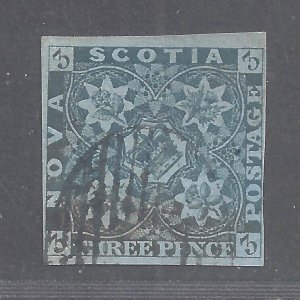 Canada NOVA SCOTIA # 3 VF USED 3d DARK BLUE IMPERFORATE BS26516