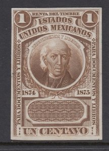 Mexico 1874-75 1c Brown Hidalgo Plate Proof Revenue Fiscal