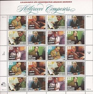 US Stamp - 1999 Hollywood Composers - 20 Stamp Sheet - Scott #3339-44