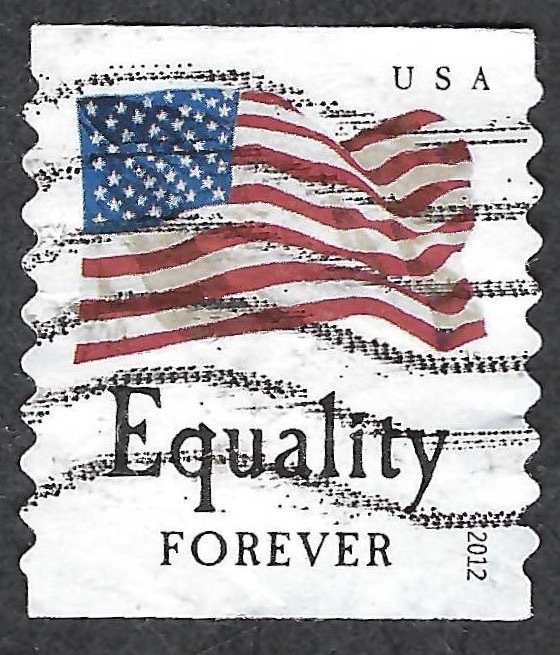 United States #4633-36 Forever (4x45¢) Flag (2012). Four coil singles. Used.