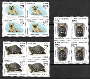 #6606 HONDURAS 2018 UPAEP AMERICA FAUNA PETS DOG CATS TURTLE BLx4 YV 1481-3 MNH 