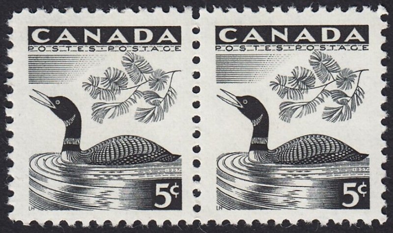 error variety = DOT ON WATER = Loon, Duck = Pair Canada 1957 #369i MNH [ec477]