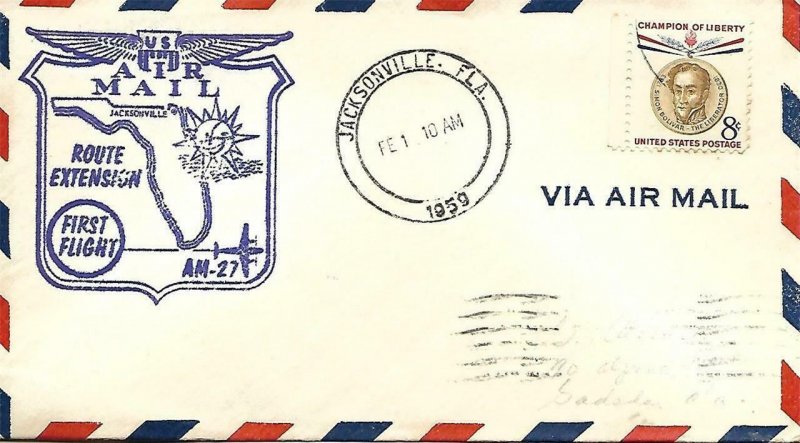 First Airmail Flight Jacksonville FL February 1 1959 AAMC#1N97