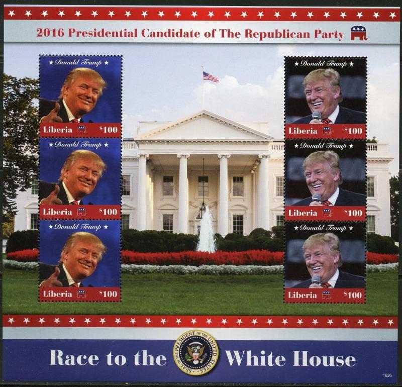 LIBERIA 2016 RACE TO THE WHITE HOUSE DONALD TRUMP SHEET OF SIX   MINT  NH