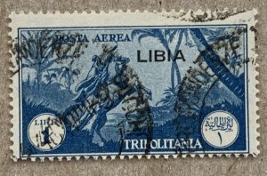 Libya 1936 LIBIA ovpt on Tripolitania 1L. Scott C27, CV $0.85. Horses