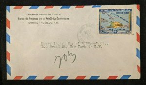 1948 Trujillo City Banco de Reservas Dominican Republic Air Mail Cover to NY