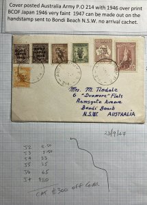 1947 Australia Army Post 214 Office Cover BCOF Japan Overprints Sc#J2-7