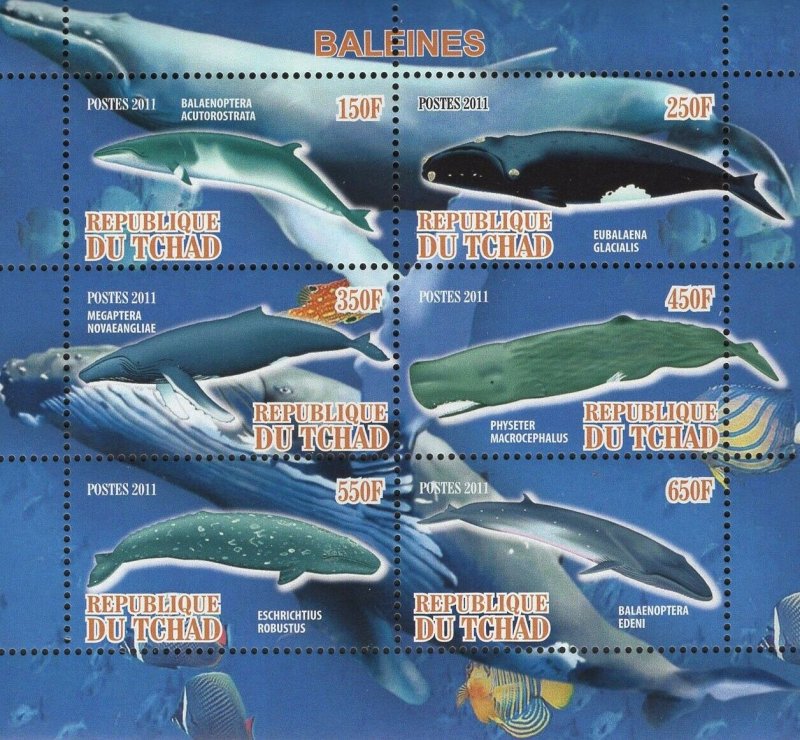 Whales Marine Fauna Beach Ocean Souvenir Sheet of 6 Stamps Mint NH