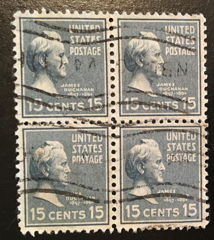 820 Buchanan, Presidents, Circulated Block of 4, Vic's Stamp Stash