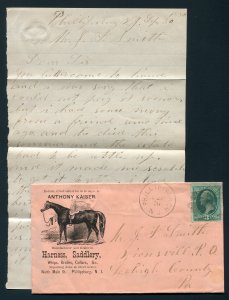 1880 Kaiser Horse Saddlery Dealer - Phillipsburgh, New Jersey to Zionsville, PA