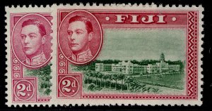 FIJI GVI SG255 + 255a, 2d PERF VARIETIES, LH MINT.