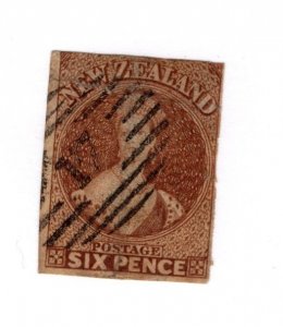 New Zealand #9 Small Thin, 2 Margins Used - Stamp - CAT VALUE $325.00