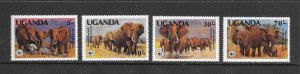 UGANDA #371-4   ELEPHANTS   WWF MNH