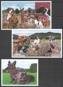 A0026 ST.VINCENT FAUNA DOGS OF THE WORLD PETS DOMESTIC ANIMALS 2KB+1BL MNH