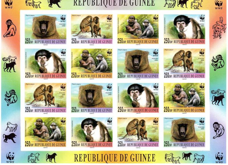 Guinea Monkeys W.W.F.Mini-Sheetlet Imperf. Groth # 275 MNH 