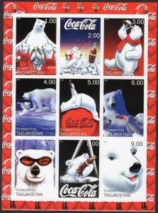 Tajikistan 2000 Coca-Cola Polar Bears Sheetlet (9) IMPERF. MNH