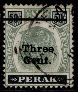MALAYSIA - Perak QV SG85, 3c on 50c green & black, FINE USED. Cat £15.