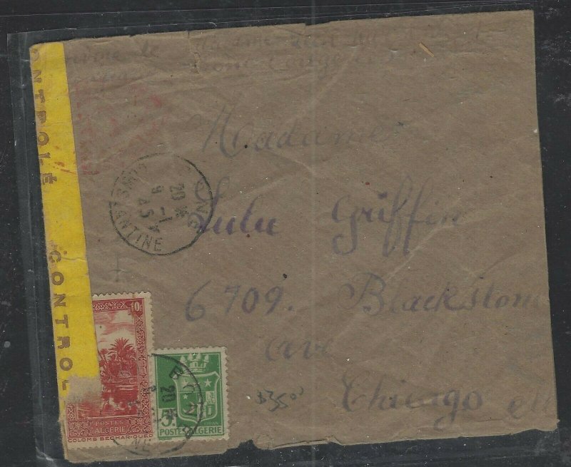 ALGERIA COVER (P1302B)  1945 10F+5F CENSORED COVER TO USA