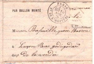 France *BALLON MONTE* Cover 10/11/1870 PARIS SIEGE Letter BALLOON MAIL MA1031