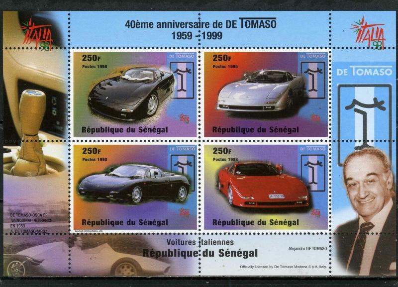 SENEGAL 1999 Sc#1346 ITALIAN SPORT CARS SHEET OF 4 STAMPS MNH