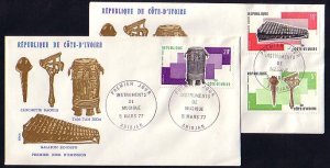 Ivory Coast, Scott cat. 429-431. Native Music Instruments. 2 First day covers. ^