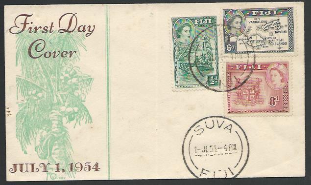 FIJI  1954 QE 3 values on commem FDC.......................................25546