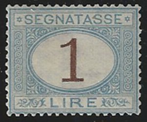 1870 Italia segnatasse Lire 1 azzurro bruno MNH Sassone n. 11