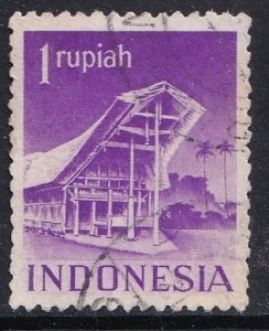 Netherlands Indies 325 (used) 1r Toradja House, Celebes, purple (1949)