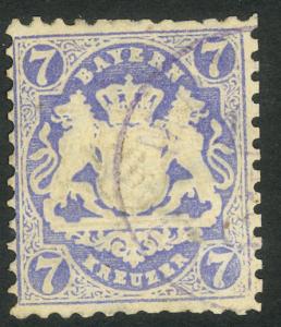 GERMAN STATES / BAVARIA 1870-72 7kr Ultramarine Sc 26b VFU