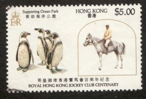 1984 Hong Kong  Sc# 438 - $5 Royal Jockey Club Centenary, Penguin, Used stamp.