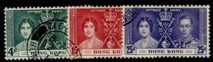HONG KONG GVI SG137-139, 1937 CORONATION set, FINE USED. Cat £13.